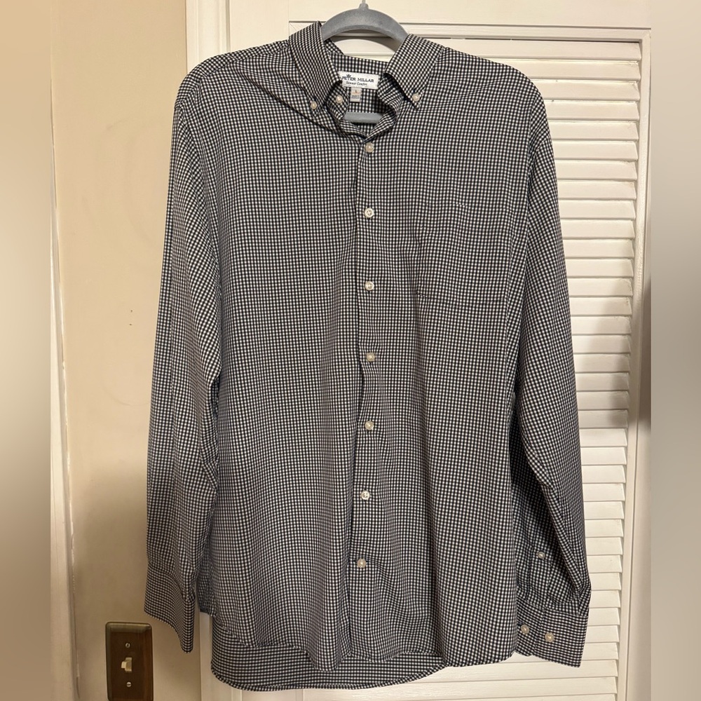 Peter Millar Black and White Checkered Men's Shirt